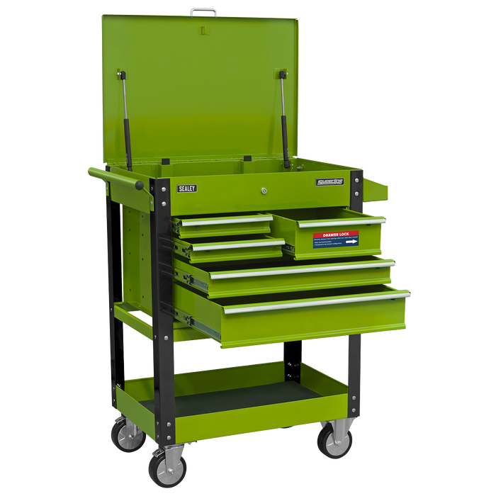Superline PRO® Heavy-Duty Mobile Tool & Parts Trolley with 5 Drawers and Lockable Top - Hi-Vis Green | AP890MHV