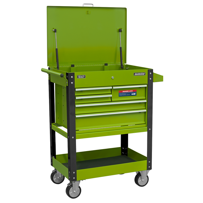 Superline PRO® Heavy-Duty Mobile Tool & Parts Trolley with 5 Drawers and Lockable Top - Hi-Vis Green | AP890MHV