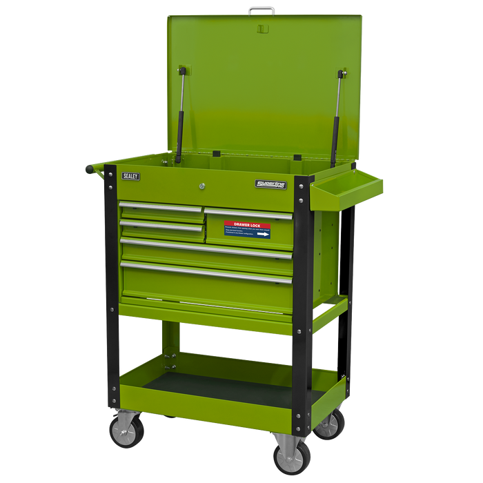 Superline PRO® Heavy-Duty Mobile Tool & Parts Trolley with 5 Drawers and Lockable Top - Hi-Vis Green | AP890MHV