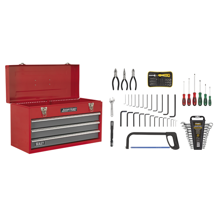 American PRO® Tool Chest 3 Drawer with 93pc Tool Kit - Red/Grey | AP9243BBCOMBO