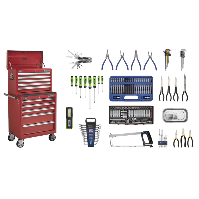 Superline PRO® Topchest & Rollcab Combination 10 Drawer with 148pc Tool Kit - Red | APCOMBOBBTK55