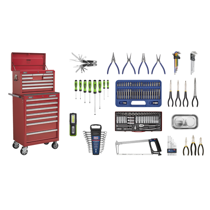 Superline PRO® Topchest & Rollcab Combination 15 Drawer with 148pc Tool Kit - Red | APCOMBOBBTK57