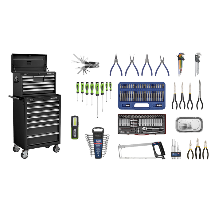 Superline PRO® Topchest & Rollcab Combination 15 Drawer with 148pc Tool Kit - Black | APCOMBOBBTK58