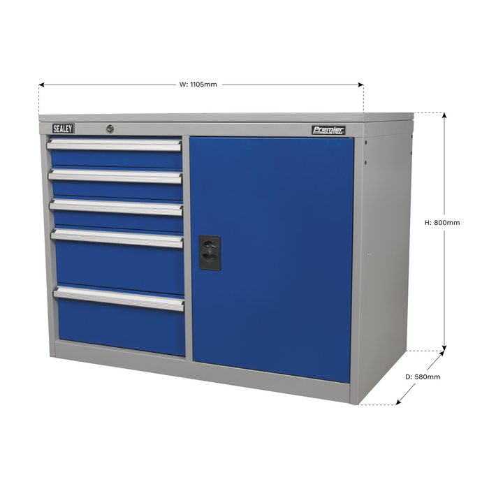 Premier Industrial™ Cabinet/Workstation with 5 Drawers & 1 Shelf | API1103B