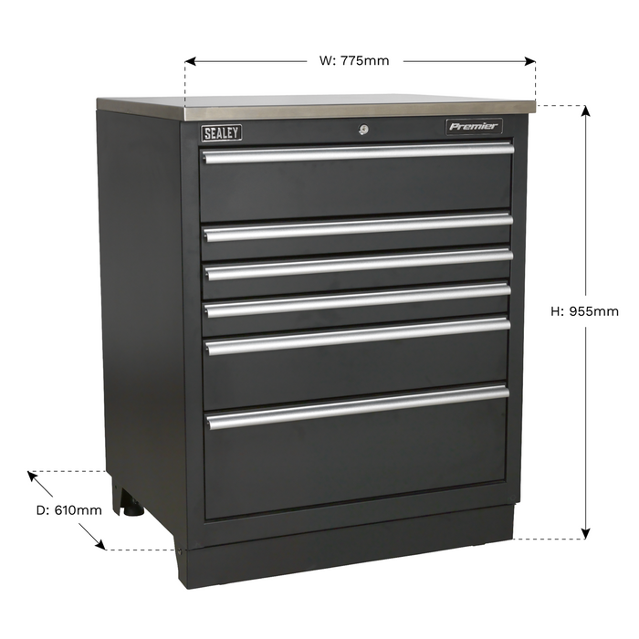 Premier™ Heavy-Duty Modular Floor Cabinet 6 Drawer 775mm | APMS03