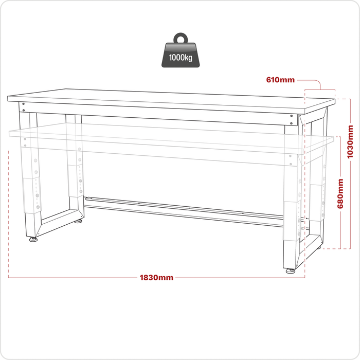 Premier™ Heavy-Duty Steel Adjustable Workbench with Stainless Steel Worktop 1830mm | APMS23