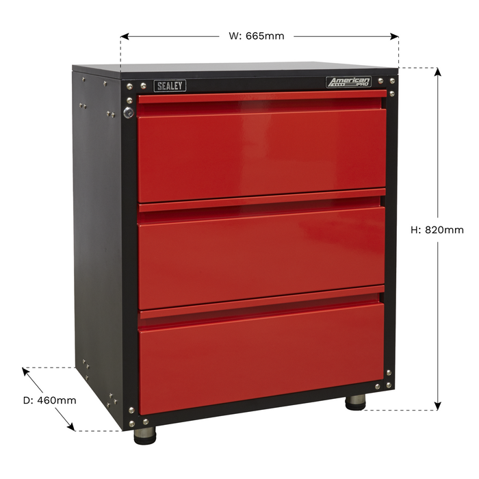 American PRO® Modular Cabinet with Worktop 3 Drawer 665mm | APMS82