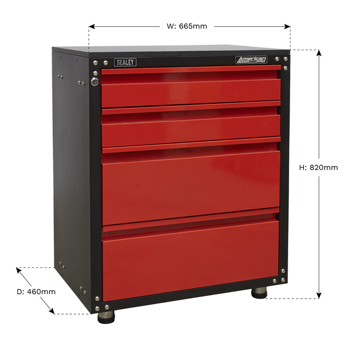 American PRO® Modular Cabinet with Worktop 4 Drawer 665mm | APMS84