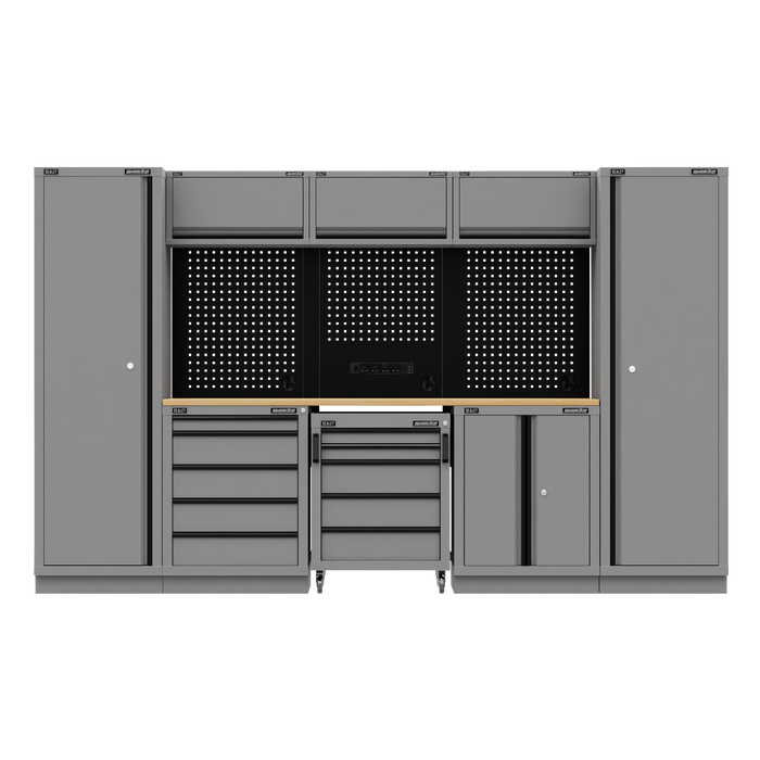 Superline PRO® Black Edition Storage System with Rubber Wood Worktop 3.24m | APMSBESTACK01W