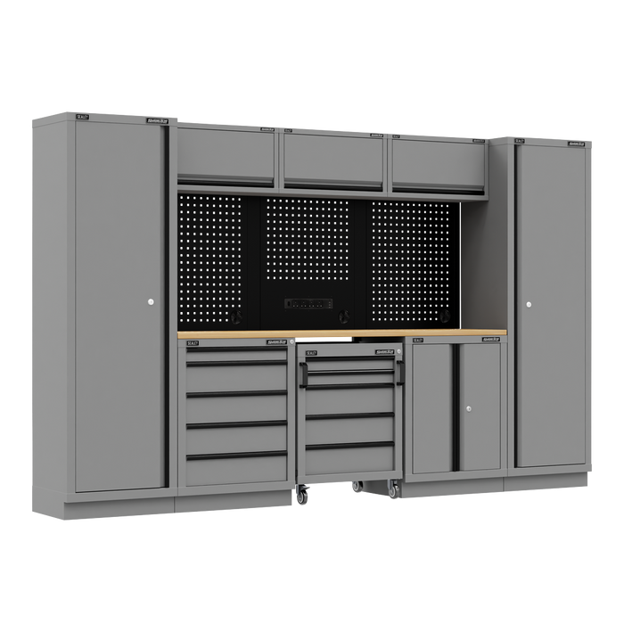 Superline PRO® Black Edition Storage System with Rubber Wood Worktop 3.24m | APMSBESTACK01W