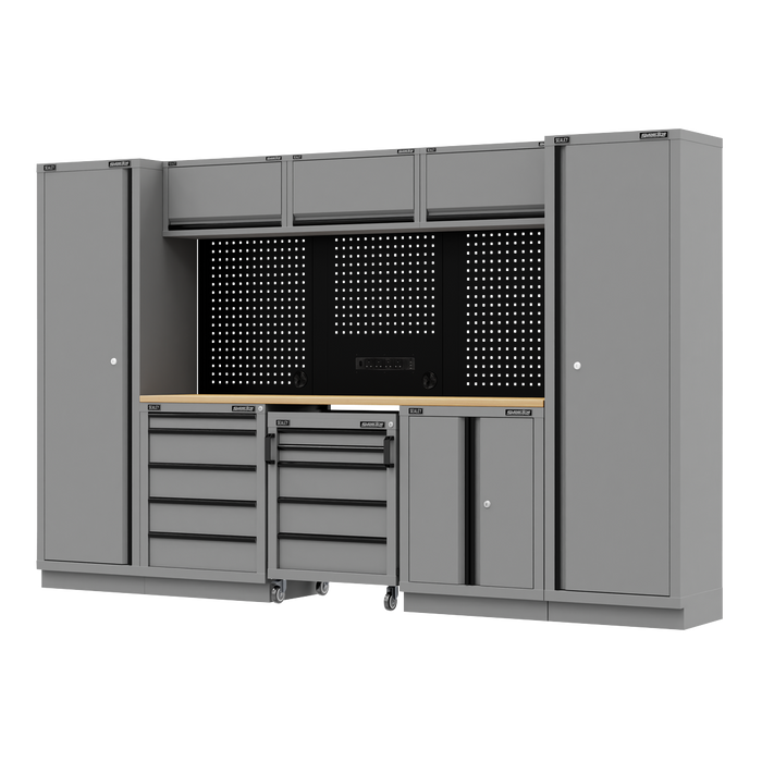 Superline PRO® Black Edition Storage System with Rubber Wood Worktop 3.24m | APMSBESTACK01W