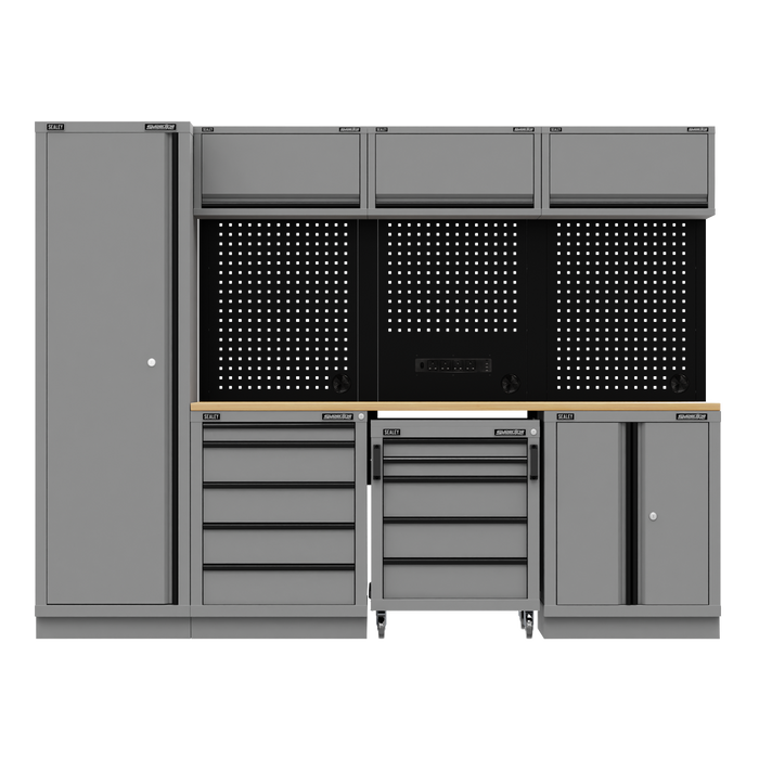 Superline PRO® Black Edition Storage System with Rubber Wood Worktop 2.64m | APMSBESTACK02W