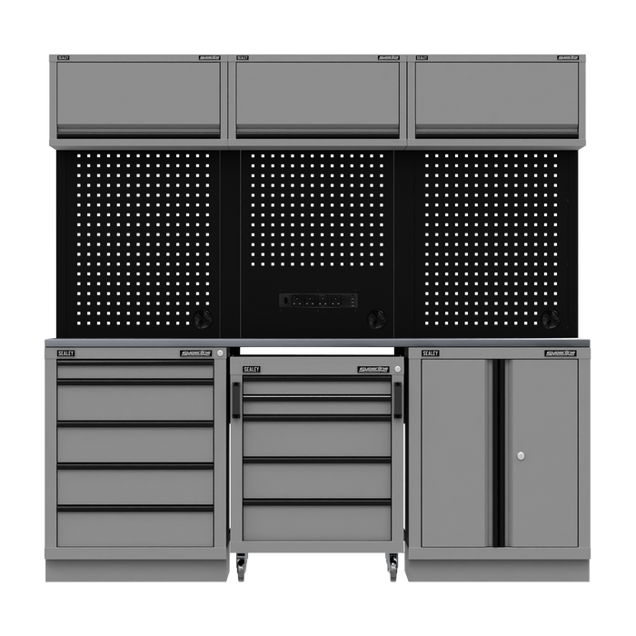 Superline PRO® Black Edition Storage System with Stainless Worktop 2.04m | APMSBESTACK03SS