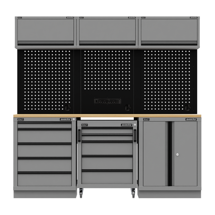 Superline PRO® Black Edition Storage System with Rubber Wood Worktop 2.04m | APMSBESTACK03W