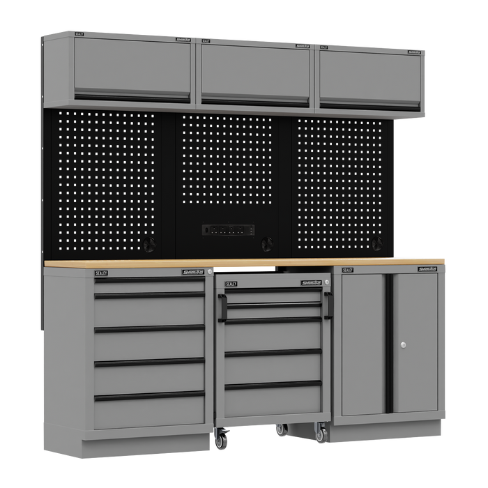 Superline PRO® Black Edition Storage System with Rubber Wood Worktop 2.04m | APMSBESTACK03W