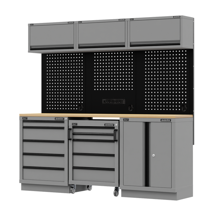 Superline PRO® Black Edition Storage System with Rubber Wood Worktop 2.04m | APMSBESTACK03W