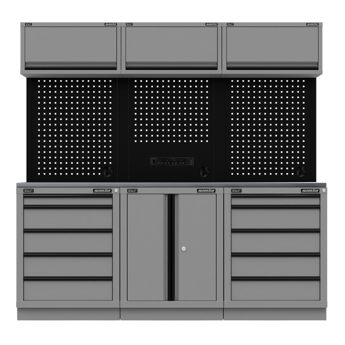 Superline PRO® Black Edition Storage System with Stainless Worktop 2.04m | APMSBESTACK04SS