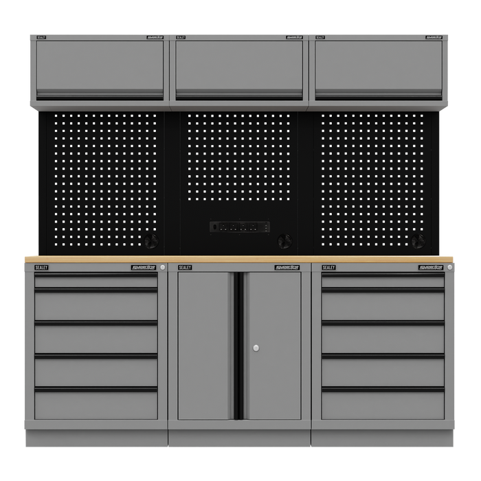 Superline PRO® Black Edition Storage System with Rubber Wood Worktop 2.04m | APMSBESTACK04WW