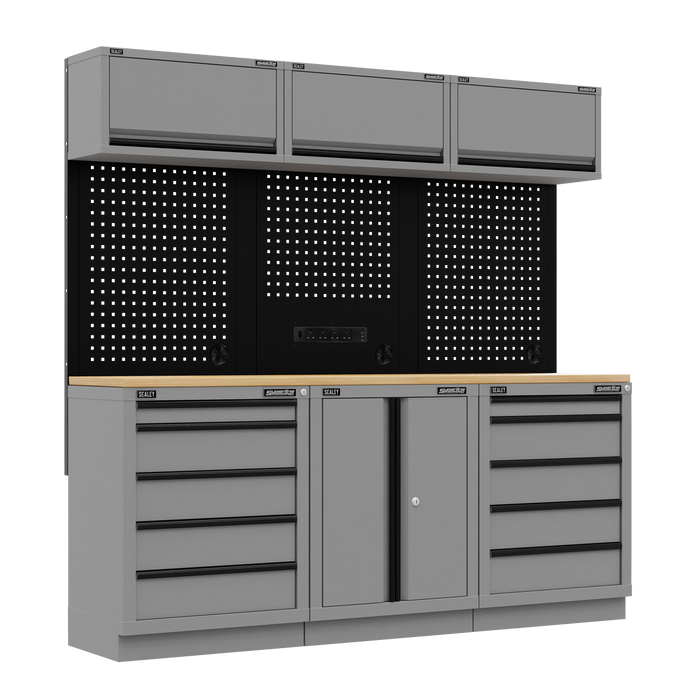 Superline PRO® Black Edition Storage System with Rubber Wood Worktop 2.04m | APMSBESTACK04WW