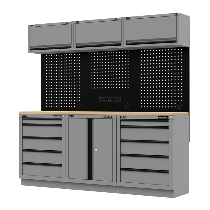 Superline PRO® Black Edition Storage System with Rubber Wood Worktop 2.04m | APMSBESTACK04WW