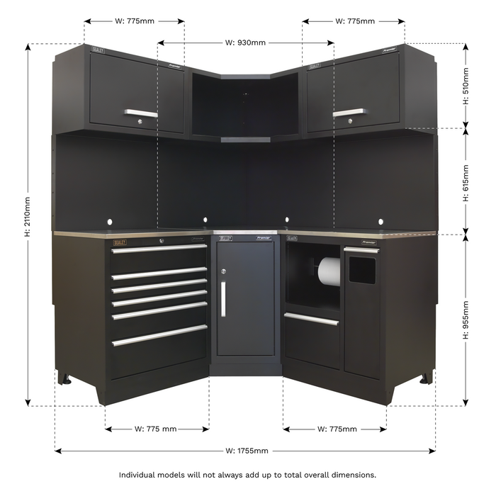 Premier™ Corner Storage System with Stainless Worktop 1.71m | APMSCOMBO6SS