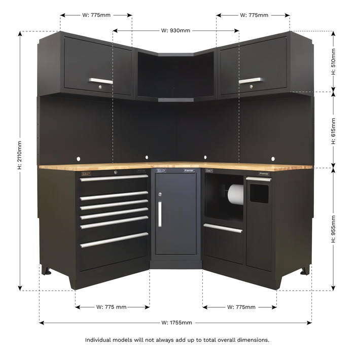 Premier™ Corner Storage System with Hardwood Worktop 1.71m | APMSCOMBO6W