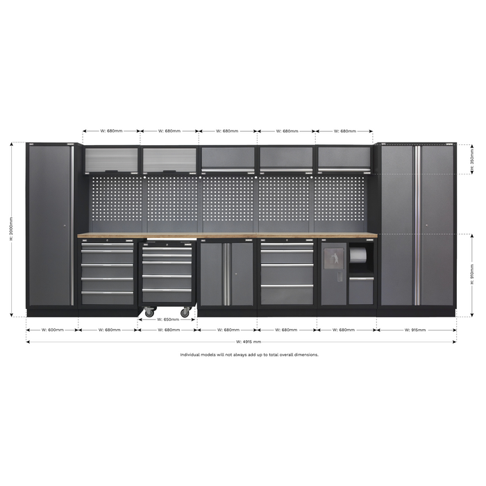 Superline PRO® Storage System with Wood Worktop 4.92m | APMSSTACK01W