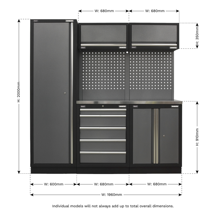 Superline PRO® Storage System with Stainless Worktop 1.96m | APMSSTACK02SS