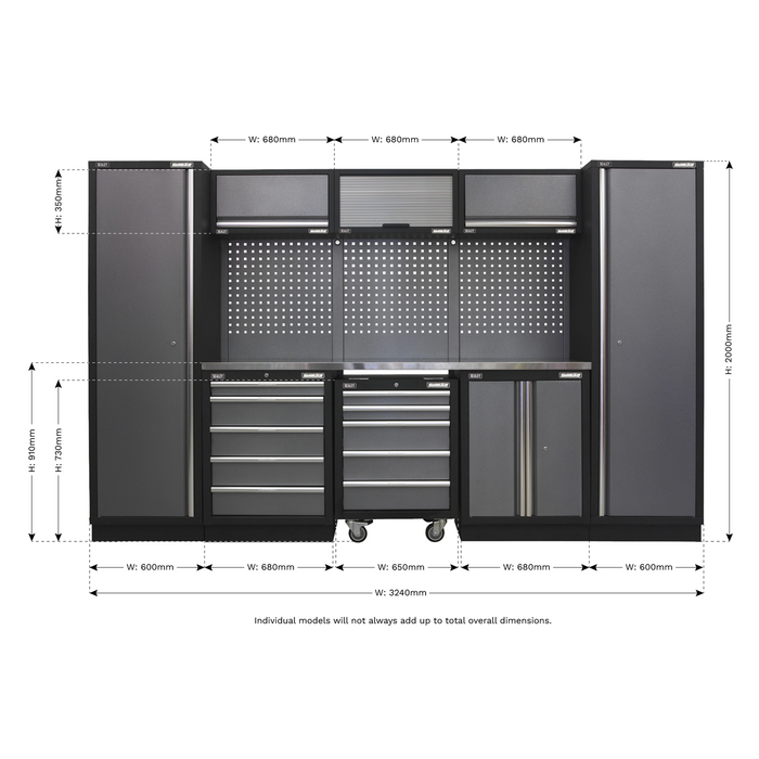 Superline PRO® Storage System with Stainless Worktop 3.24m | APMSSTACK03SS