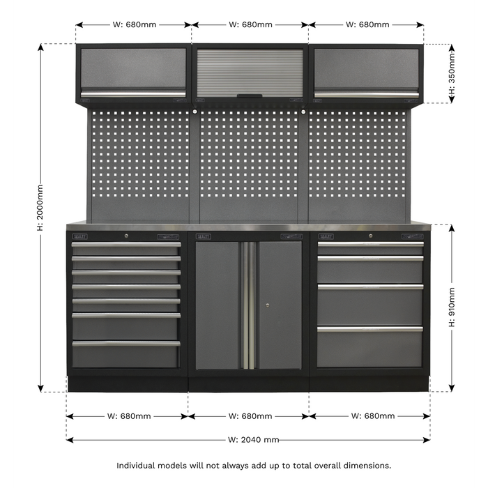 Superline PRO® Storage System with Stainless Worktop 2.04m | APMSSTACK07SS