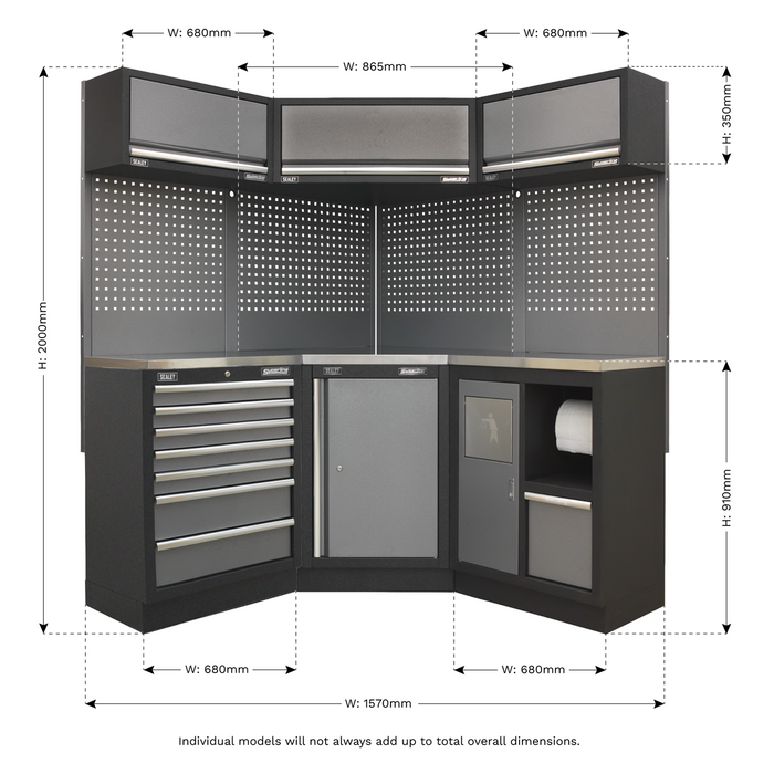 Superline PRO® Corner Storage System with Stainless Worktop 1.55m | APMSSTACK08SS