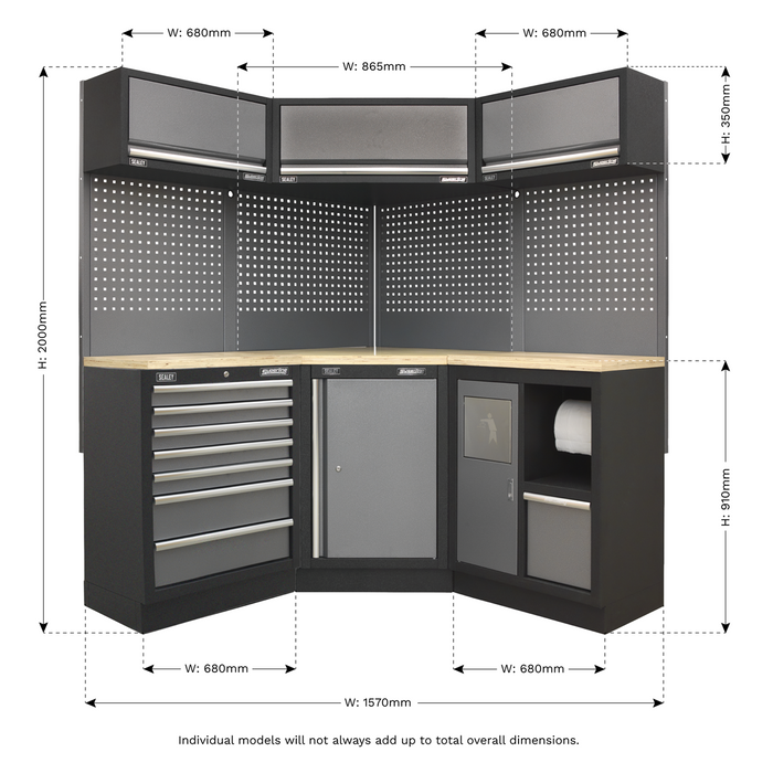 Superline PRO® Corner Storage System with Wood Worktop 1.55m | APMSSTACK08W