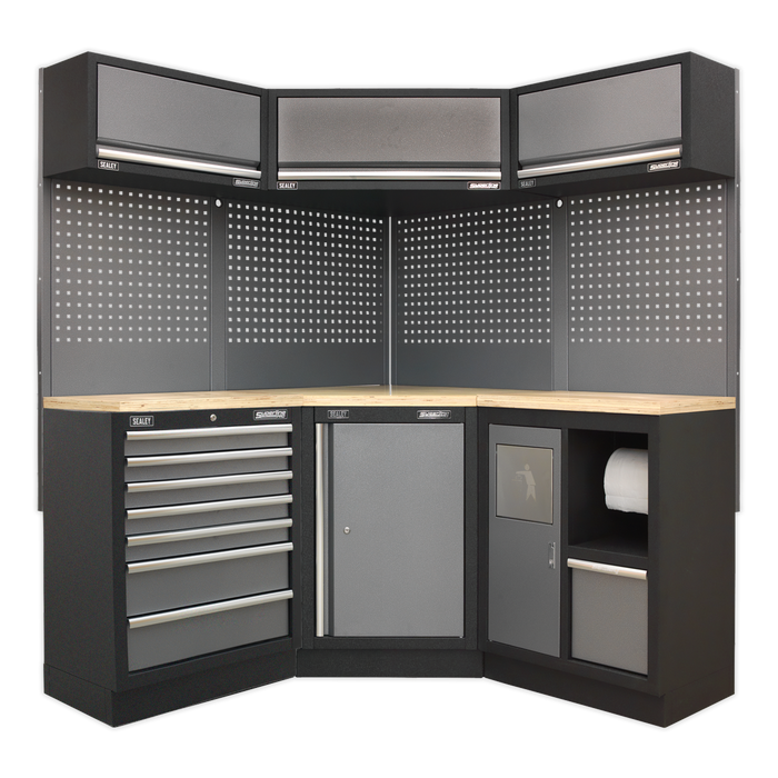 Superline PRO® Corner Storage System with Wood Worktop 1.55m | APMSSTACK08W