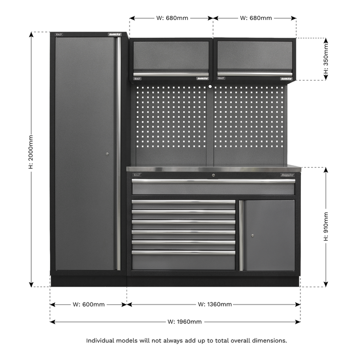 Superline PRO® Storage System with Stainless Steel Worktop 1.96m | APMSSTACK09SS