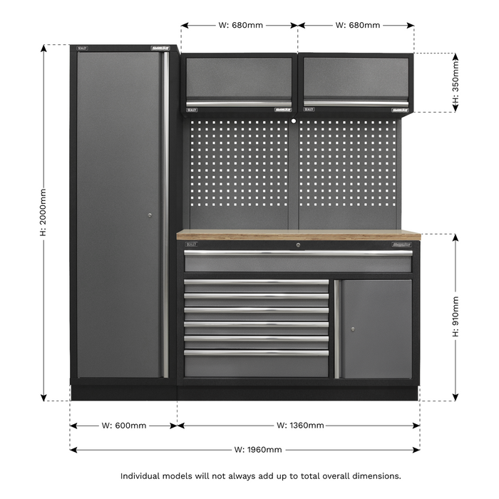 Superline PRO® Storage System with Pressed Wood Worktop 1.96m | APMSSTACK09W