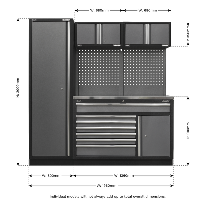 Superline PRO® Storage System with Stainless Steel Worktop 1.96m | APMSSTACK10SS