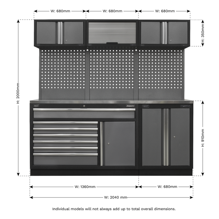Superline PRO® Storage System with Stainless Steel Worktop 2.04m | APMSSTACK11SS
