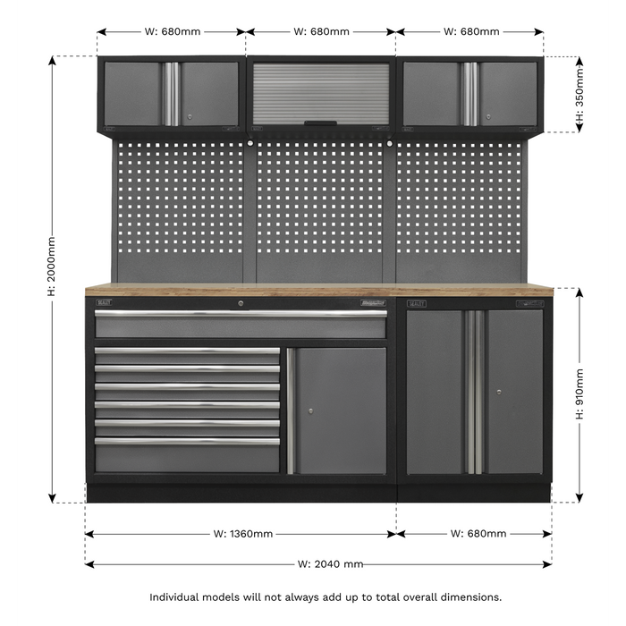 Superline PRO® Storage System with Pressed Wood Worktop 2.04m | APMSSTACK11W