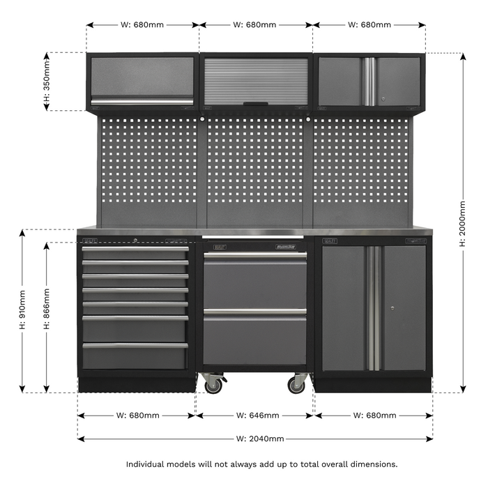 Superline PRO® Storage System with Stainless Steel Worktop 2.04m | APMSSTACK12SS