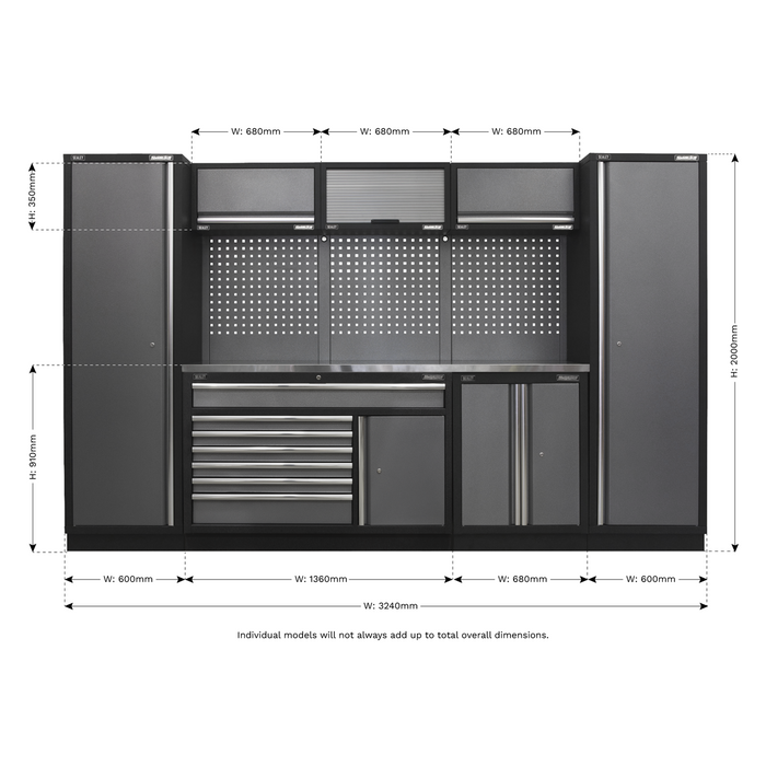 Superline PRO® Storage System with Stainless Steel Worktop 3.24m | APMSSTACK13SS