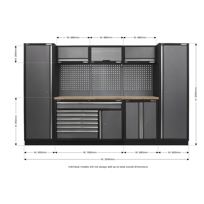 Superline PRO® Storage System with Pressed Wood Worktop 3.24m | APMSSTACK13W