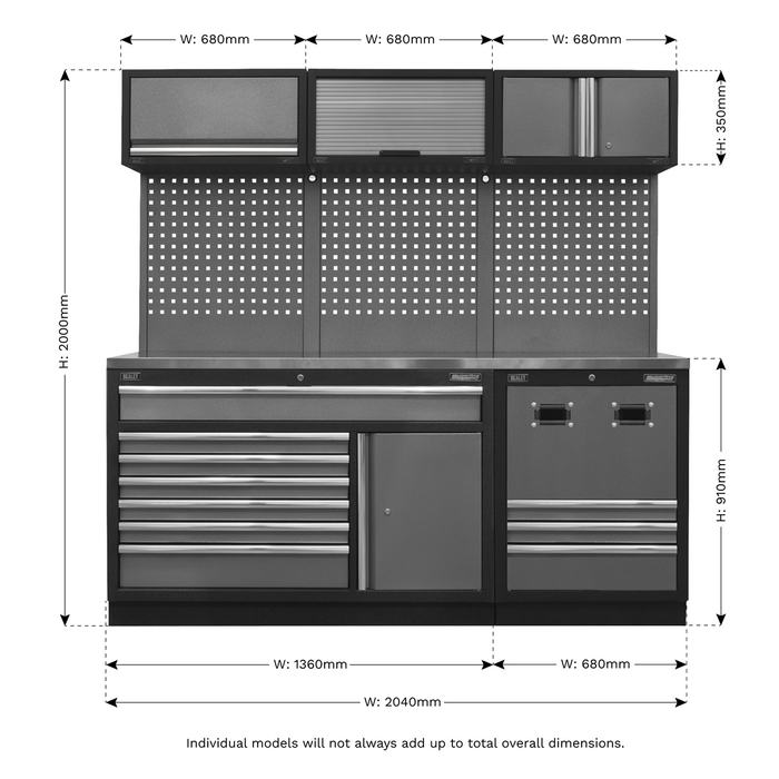 Superline PRO® Modular Storage System Combo with Stainless Steel Worktop | APMSSTACK14SS