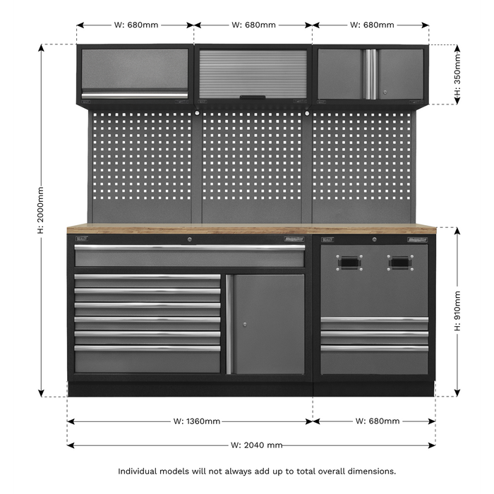 Superline PRO® Modular Storage System Combo with Pressed Wood Worktop | APMSSTACK14W