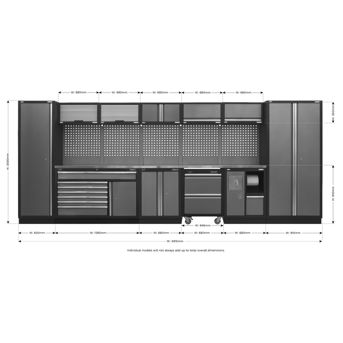 Superline PRO® Storage System with Stainless Worktop 4.92m | APMSSTACK15SS
