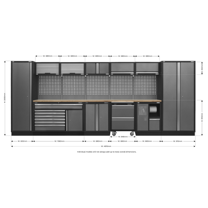 Superline PRO® Storage System with Pressed Wood Worktop 4.92m | APMSSTACK15W