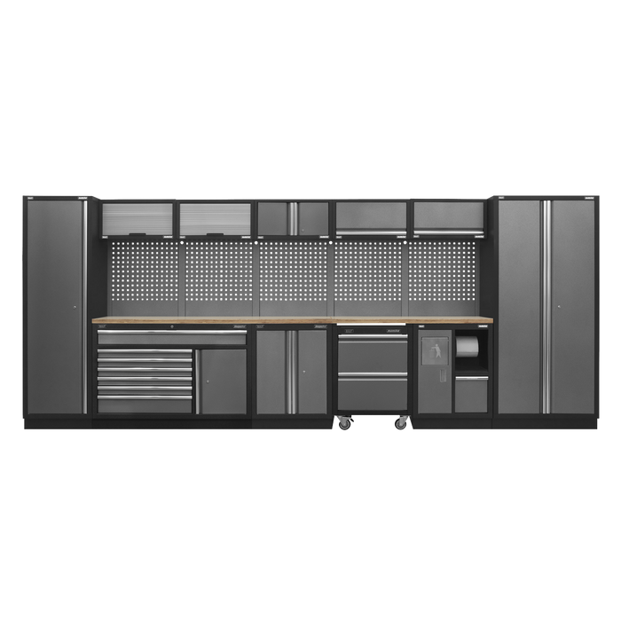 Superline PRO® Storage System with Pressed Wood Worktop 4.92m | APMSSTACK15W