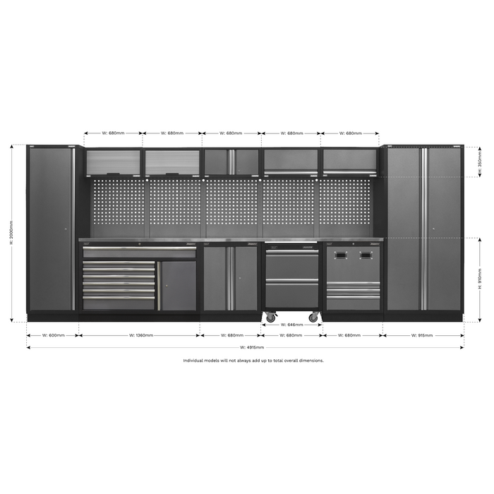 Superline PRO® Storage System with Stainless Steel Worktop 4.92m | APMSSTACK16SS