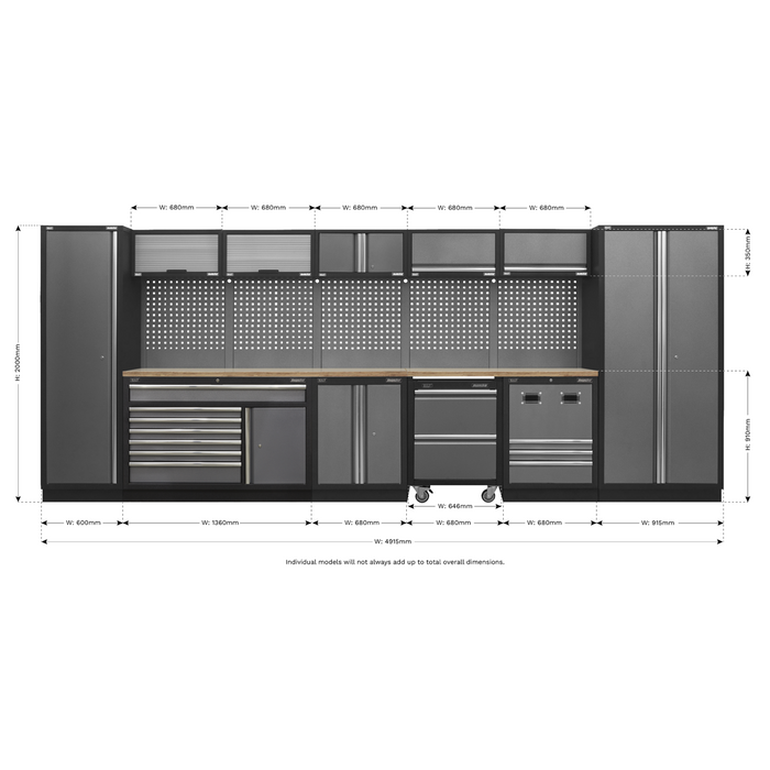 Superline PRO® Storage System with Pressed Wood Worktop 4.92m | APMSSTACK16W