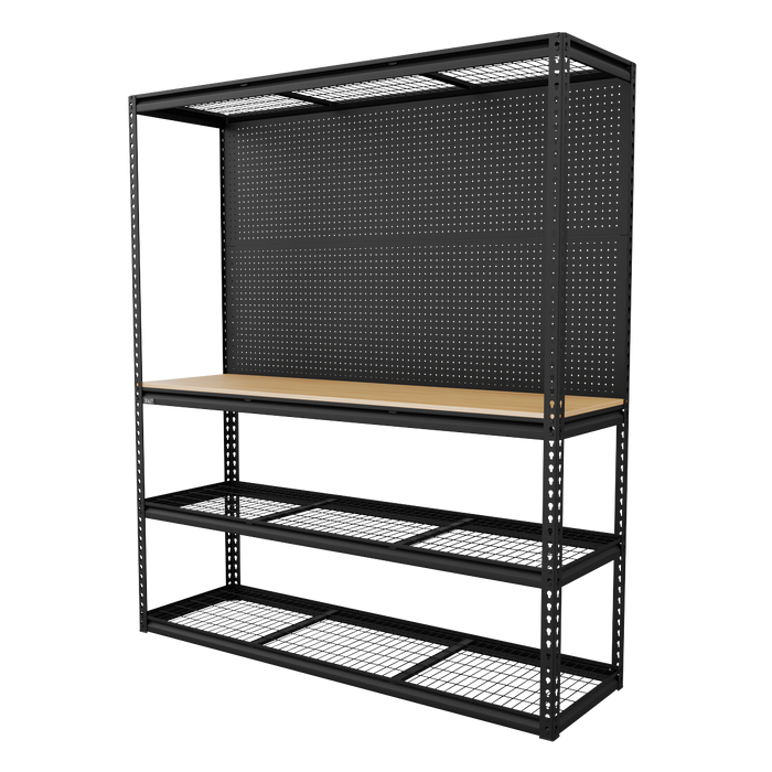 Heavy-Duty Modular Workbench with Racking & Pegboard 300kg Capacity Per Level | APMWB1