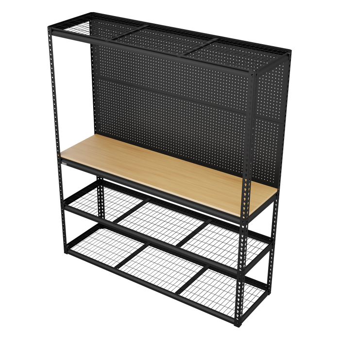 Heavy-Duty Modular Workbench with Racking & Pegboard 300kg Capacity Per Level | APMWB1